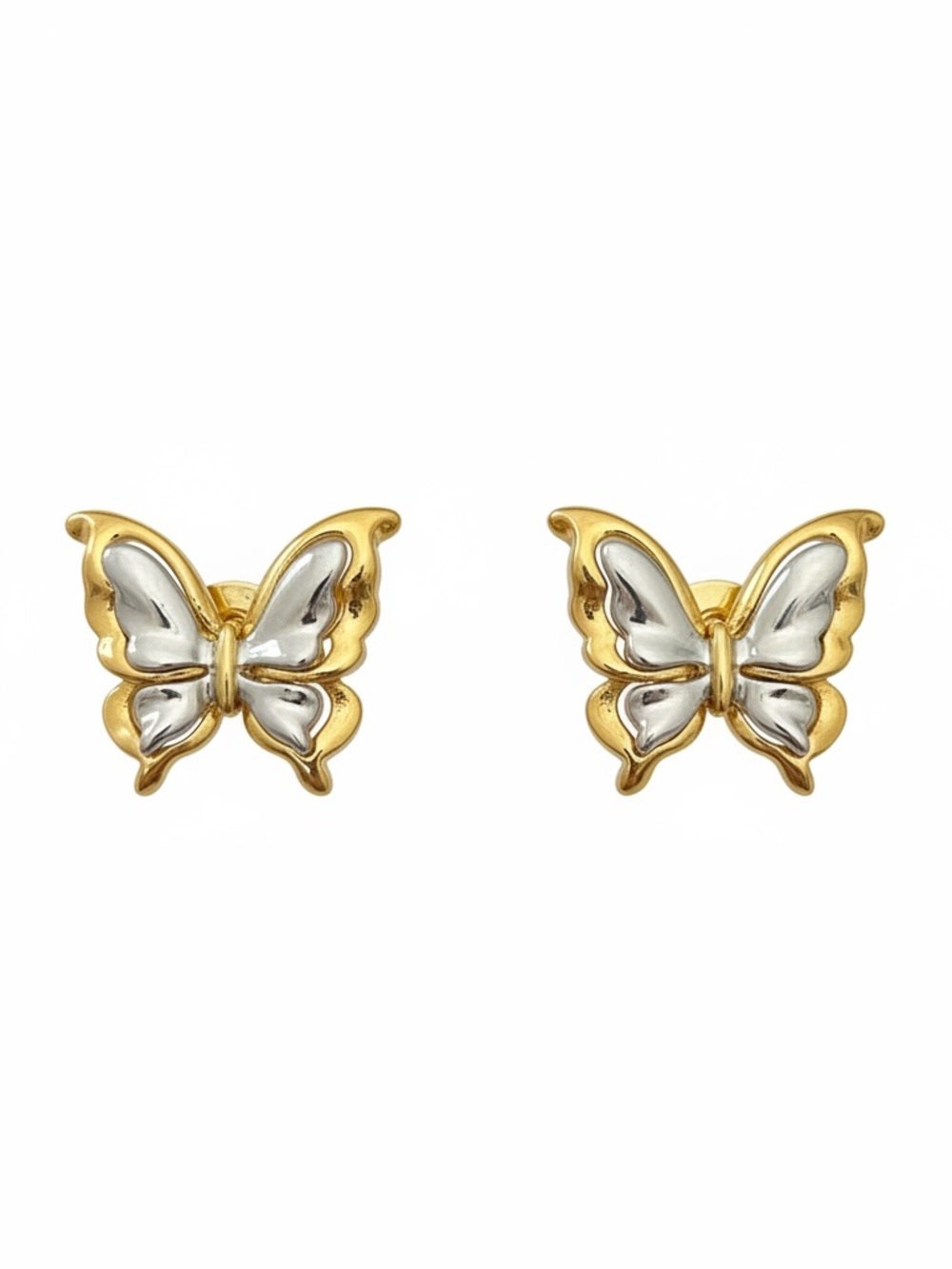 Two-Tone Butterfly Stud Earrings in Gold and Silver - Women Jewelry